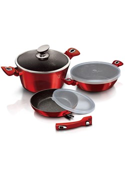 Zestaw czerwonych aluminiowych garnków z powłoką granitową N8-N07 ze sklepu Edinos.pl w kategorii Garnki - zdjęcie 173602261