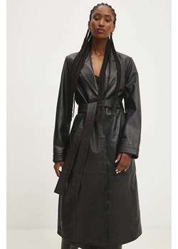 Answear Lab płaszcz skórzany damski kolor czarny przejściowy ze sklepu ANSWEAR.com w kategorii Płaszcze damskie - zdjęcie 173602961