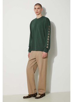 PLEASURES longsleeve bawełniany Oe Long Sleeve kolor zielony z aplikacją P24SU008-GREEN ze sklepu PRM w kategorii T-shirty męskie - zdjęcie 173605281