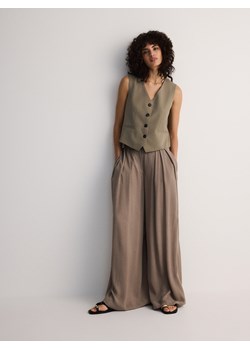 Reserved - Szerokie spodnie z wiskozy - brązowy ze sklepu Reserved w kategorii Spodnie damskie - zdjęcie 173606220