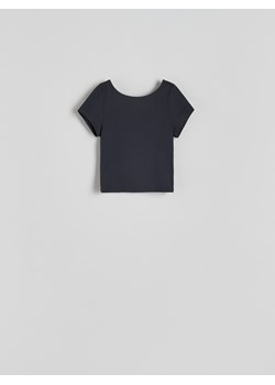 Reserved - T-shirt z wycięciem na plecach - ciemnoszary ze sklepu Reserved w kategorii Bluzki damskie - zdjęcie 173606410