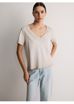 Reserved - Bawełniany t-shirt - beżowy ze sklepu Reserved w kategorii Bluzki damskie - zdjęcie 173606812