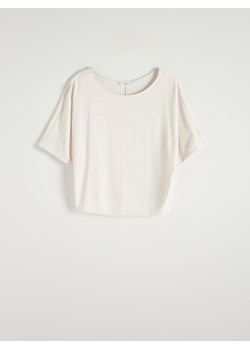 Reserved - Dzianinowy t-shirt z modalem - złamana biel ze sklepu Reserved w kategorii Bluzki damskie - zdjęcie 173606833