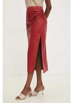 Answear Lab spódnica skórzana kolor czerwony midi prosta ze sklepu ANSWEAR.com w kategorii Spódnice - zdjęcie 173608251