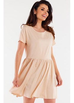 Sukienka mini z wiskozy beżowa A517, Kolor beżowy, Rozmiar L, Awama ze sklepu Primodo w kategorii Sukienki - zdjęcie 173613803