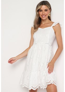 Biała Ażurowa Bawełniana Sukienka na Ramiączkach z Falbankami Nellorine ze sklepu Born2be Odzież w kategorii Sukienki - zdjęcie 173615992