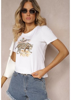 Biały Bawełniany T-shirt ze Zwierzęcym Nadrukiem Zeliflea ze sklepu Renee odzież w kategorii Bluzki damskie - zdjęcie 173620300