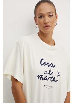 Weekend Max Mara t-shirt bawełniany damski kolor beżowy 2425946041600 ze sklepu ANSWEAR.com w kategorii Bluzki damskie - zdjęcie 173620740