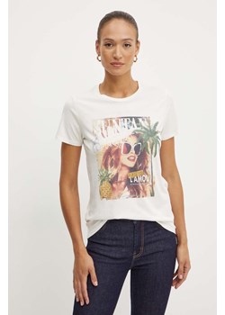 Guess t-shirt bawełniany SUTAN damski kolor beżowy W4YI46 K9RM1 ze sklepu ANSWEAR.com w kategorii Bluzki damskie - zdjęcie 173620760