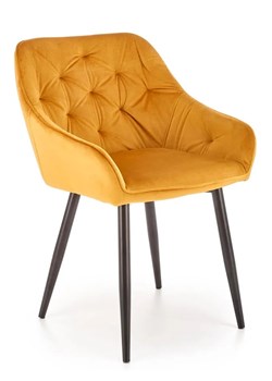 Nowoczesne musztardowe krzesło pikowane  - Deviso ze sklepu Edinos.pl w kategorii Krzesła - zdjęcie 173621180
