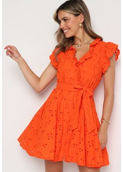 Pomarańczowa Ażurowa Rozkloszowana Sukienka z Bawełny na Guziki Caldea ze sklepu Born2be Odzież w kategorii Sukienki - zdjęcie 173624324