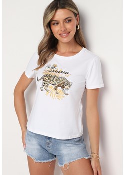 Biały T-shirt z Bawełny z Nadrukiem Pantery Yelfea ze sklepu Born2be Odzież w kategorii Bluzki damskie - zdjęcie 173624464