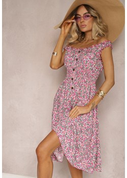 Różowa Taliowana Sukienka Bawełniana o Rozkloszowanym Kroju z Gumką w Pasie Nelyssa ze sklepu Renee odzież w kategorii Sukienki - zdjęcie 173624612