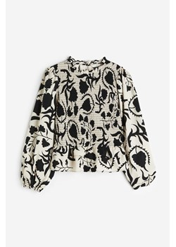 H & M - Bawełniana bluzka z elastycznym marszczeniem - Czarny ze sklepu H&M w kategorii Bluzki damskie - zdjęcie 173624773