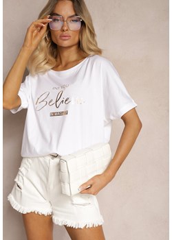 Biały Casualowy T-shirt z Bawełny Ozdobiony Napisem Groea ze sklepu Renee odzież w kategorii Bluzki damskie - zdjęcie 173625941