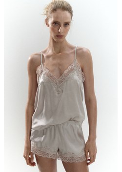 H & M - Satynowa piżama z koronką - Szary ze sklepu H&M w kategorii Piżamy damskie - zdjęcie 173629902