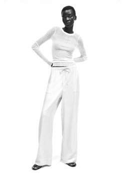 H & M - Wiskozowe spodnie ze sznurkiem do ściągania - Beżowy ze sklepu H&M w kategorii Spodnie damskie - zdjęcie 173629933