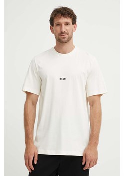 MSGM t-shirt bawełniany męski kolor beżowy gładki ze sklepu ANSWEAR.com w kategorii T-shirty męskie - zdjęcie 173634003