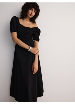 Reserved - Sukienka midi z bufiastymi rękawami - czarny ze sklepu Reserved w kategorii Sukienki - zdjęcie 173635032
