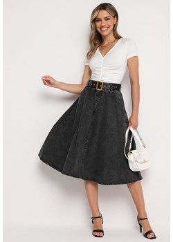 Czarna Jeansowa Spódnica Midi z Paskiem Suera ze sklepu Born2be Odzież w kategorii Spódnice - zdjęcie 173637590