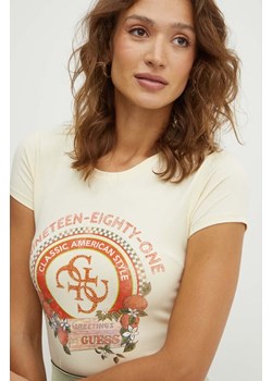 Guess t-shirt damski kolor beżowy W4YI43 KA0Q1 ze sklepu ANSWEAR.com w kategorii Bluzki damskie - zdjęcie 173638031