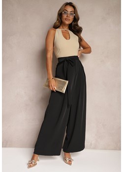 Czarne Eleganckie Spodnie w Garniturowym Stylu High Waist Ozdobione Paskiem w Talii Wenelsea ze sklepu Renee odzież w kategorii Spodnie damskie - zdjęcie 173638221