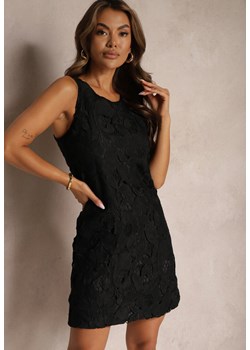 Czarna Ażurowa Sukienka Koktajlowa o Pudełkowym Kroju Risamarise ze sklepu Renee odzież w kategorii Sukienki - zdjęcie 173638241