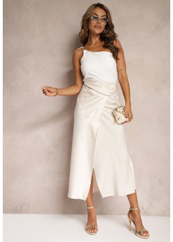 Beżowa Spódnica o Kopertowym Kroju High Waist Onadea ze sklepu Renee odzież w kategorii Spódnice - zdjęcie 173638282