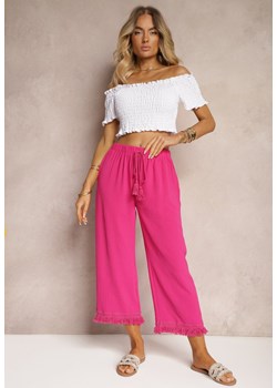 Fuksjowe Szerokie Spodnie High Waist z Gumką w Pasie Jolfea ze sklepu Renee odzież w kategorii Spodnie damskie - zdjęcie 173638321