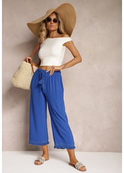 Niebieskie Szerokie Spodnie High Waist z Gumką w Pasie Jolfea ze sklepu Renee odzież w kategorii Spodnie damskie - zdjęcie 173638341