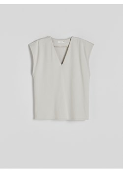 Reserved - Bawełniany t-shirt - jasnoszary ze sklepu Reserved w kategorii Bluzki damskie - zdjęcie 173639643