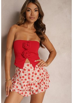 Beżowo-Czerwone Spódnico-Szorty High Waist z Falbankami Gavira ze sklepu Renee odzież w kategorii Szorty - zdjęcie 173640862