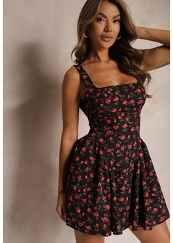 Czarno-Różowa Sukienka na Ramiączkach o Kwiatowym Wzorze z Kwadratowym Dekoltem i Ramiączkami Belifea ze sklepu Renee odzież w kategorii Sukienki - zdjęcie 173640904