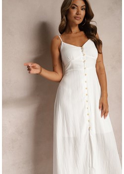 Biała Taliowana Sukienka na Guziki na Ramiączkach z Regulacją Quafea ze sklepu Renee odzież w kategorii Sukienki - zdjęcie 173640954