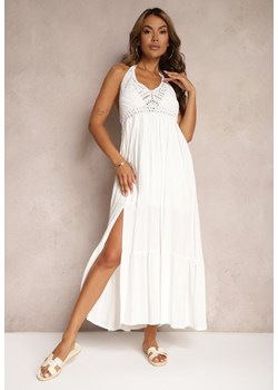 Biała Sukienka Boho Rozkloszowana z Wiskozy Risalenne ze sklepu Renee odzież w kategorii Sukienki - zdjęcie 173640994