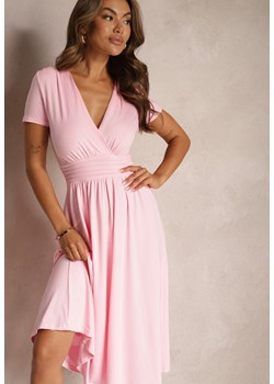 Różowa Sukienka Taliowana z Kopertowym Dekoltem o Rozkloszowanym Kroju Rimadea ze sklepu Renee odzież w kategorii Sukienki - zdjęcie 173641034