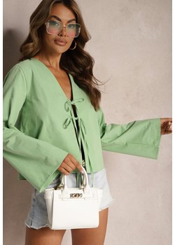 Zielona Bluzka z Bawełny Narzutka z Wiązaniami i Rękawami Typu Nietoperz Delorea ze sklepu Renee odzież w kategorii Bluzki damskie - zdjęcie 173641044