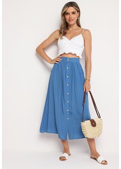 Niebieska Spódnica Maxi z Guzikami i Gumką w Pasie Aurorsa ze sklepu Born2be Odzież w kategorii Spódnice - zdjęcie 173641122