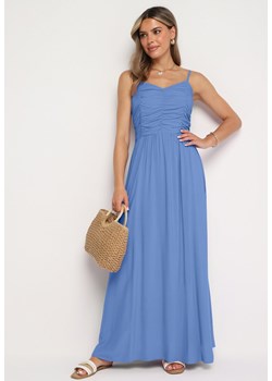 Niebieska Rozkloszowana Wiskozowa Sukienka na Cienkich Regulowanych Ramiączkach Canelsea ze sklepu Born2be Odzież w kategorii Sukienki - zdjęcie 173641174