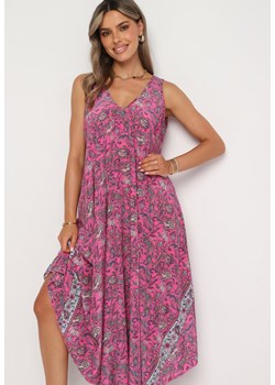 Różowa Rozkloszowana Wiskozowa Sukienka Bez Rękawów Eladea ze sklepu Born2be Odzież w kategorii Sukienki - zdjęcie 173641223