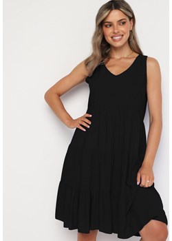 Czarna Rozkloszowana Sukienka z Bawełny na Ramiączkach Zasea ze sklepu Born2be Odzież w kategorii Sukienki - zdjęcie 173641624