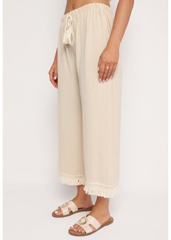Beżowe Spodnie z Szerokimi Nogawkami i Gumką w Pasie Ilifea ze sklepu Born2be Odzież w kategorii Spodnie damskie - zdjęcie 173641680
