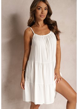 Biała Rozkloszowana Sukienka z Bawełny na Ramiączkach Uslifea ze sklepu Renee odzież w kategorii Sukienki - zdjęcie 173643983