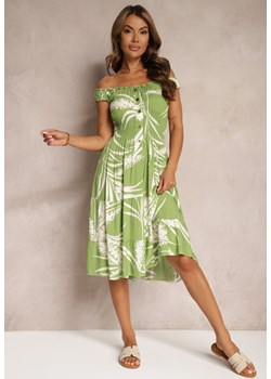 Jasnozielona Sukienka z Wiskozy na Ramiączkach z Gumką w Talii Peslifea ze sklepu Renee odzież w kategorii Sukienki - zdjęcie 173644013