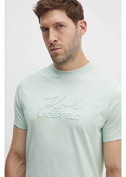Karl Lagerfeld t-shirt bawełniany męski kolor zielony z aplikacją 542225.755030 ze sklepu ANSWEAR.com w kategorii T-shirty męskie - zdjęcie 173646151