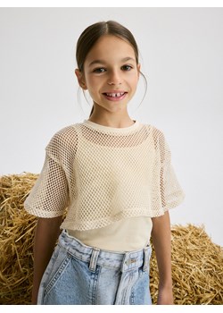 Reserved - Dwuwarstwowy t-shirt - kremowy ze sklepu Reserved w kategorii Bluzki dziewczęce - zdjęcie 173651990