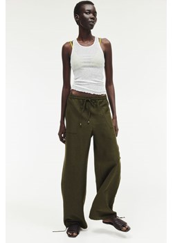 H & M - Spodnie bez zapięcia z domieszką lnu - Zielony ze sklepu H&M w kategorii Spodnie damskie - zdjęcie 173656682