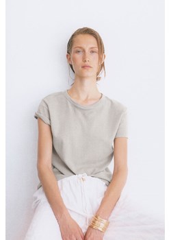 H & M - Dopasowany T-shirt bawełniany - Brązowy ze sklepu H&M w kategorii Bluzki damskie - zdjęcie 173656701