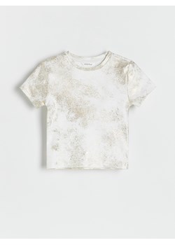 Reserved - T-shirt z metalicznym efektem - biały ze sklepu Reserved w kategorii Bluzki dziewczęce - zdjęcie 173658610