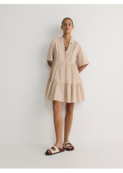 Reserved - Sukienka mini z wiskozą - beżowy ze sklepu Reserved w kategorii Sukienki - zdjęcie 173659161